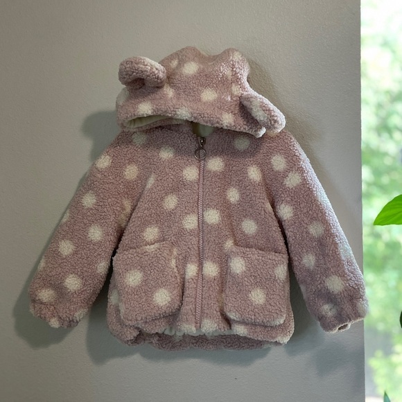 Baby/Toddler Polka Dot Teddy Bear Fleece Hooded Jacket with Ears - Picture 2 of 8